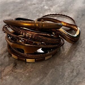 Vintage brass and gold metal Gold Bangle and cuff Set, lot of 15!!